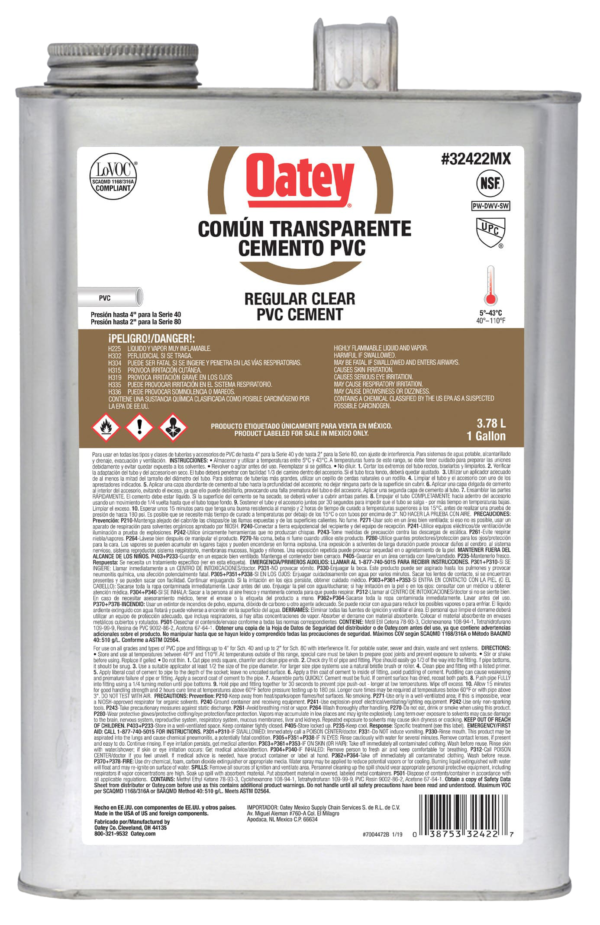 Pegamento Oatey PVC dorado 1 galón